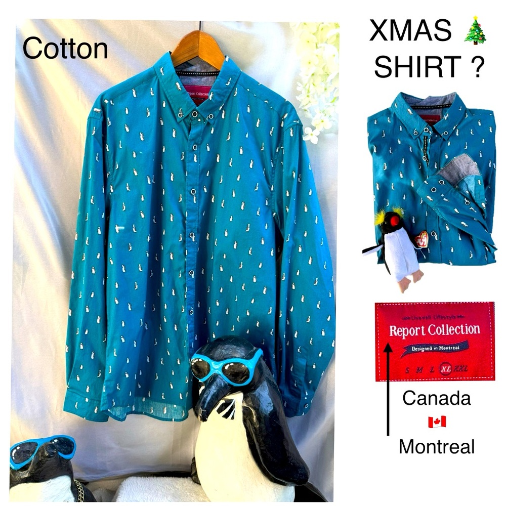 🎄 🐧 REPORT COLLECTION 🇨🇦 Cotton Fancy Shirt (collar/cuffs) NWot XL